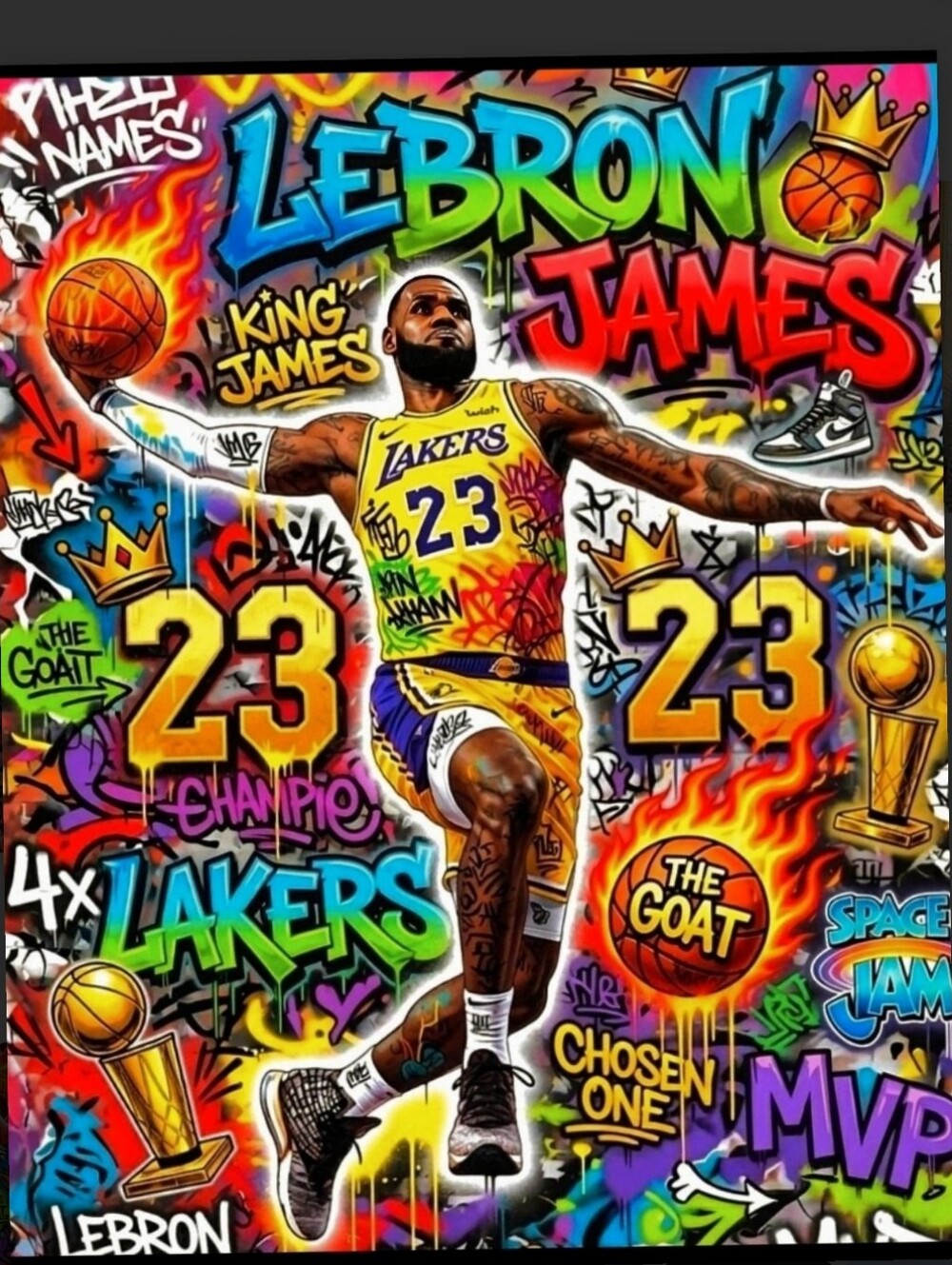 NEW!💯 LEBRON JAMES LAKERS SELF CREATED 8.5x11 ULTRA GLOSSY COLOR ART POSTER!🤩